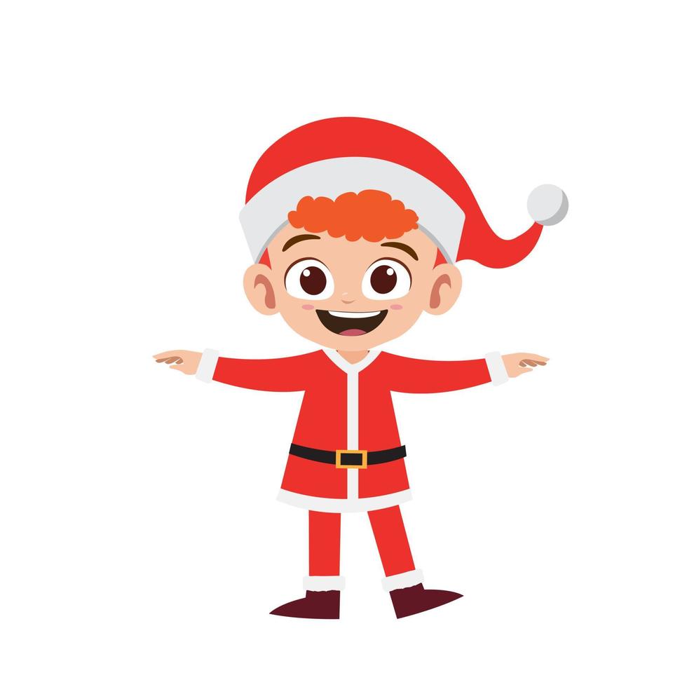 heureux mignon petit garçon vêtu d'une illustration vectorielle de costume de noël rouge vecteur