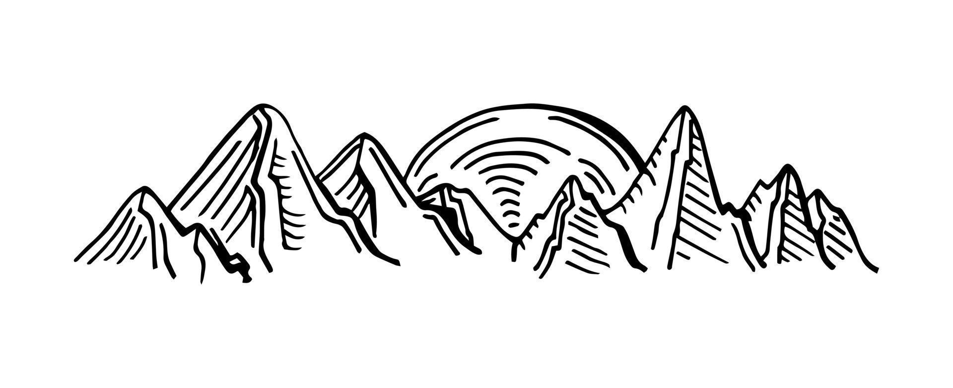 chaîne de montagnes graphique noir blanc paysage croquis illustration vecteur