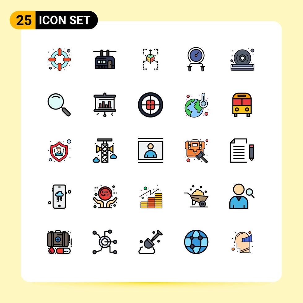 interface mobile ligne remplie couleur plate ensemble de 25 pictogrammes d'intensité de grille d'entraînement dvd fitness éléments de conception vectoriels modifiables vecteur