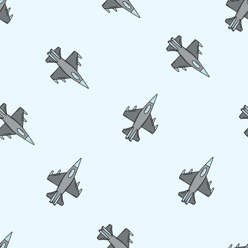 avion de chasse militaire, icône vectorielle de doodle. illustration vectorielle de modèle sans couture d'équipement d'aviation de guerre. vecteur