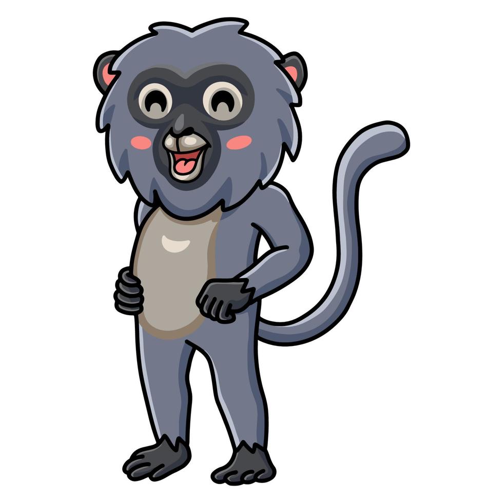 dessin animé mignon singe feuille sombre debout vecteur