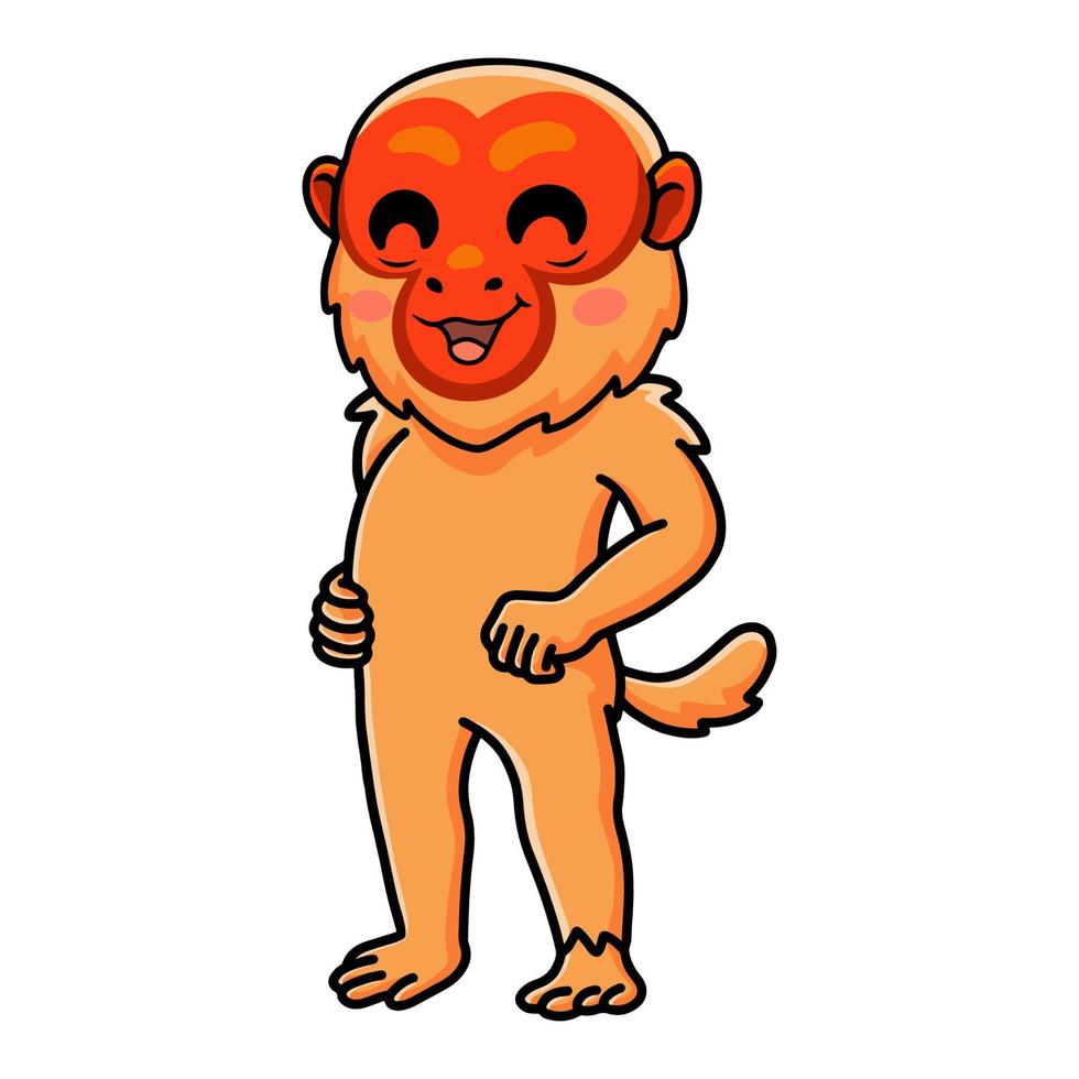 mignon, chauve, singe, uakari, dessin animé, debout vecteur