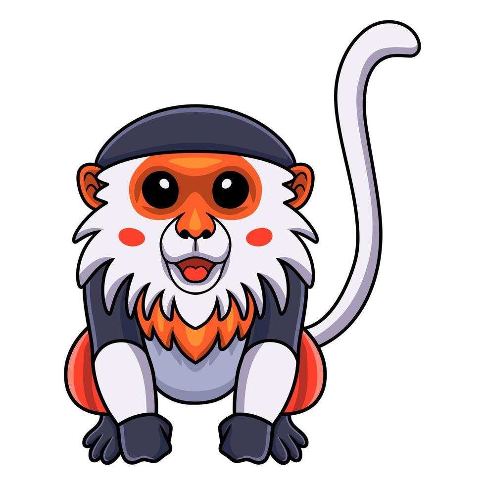 dessin animé mignon singe douc à tige rouge assis vecteur