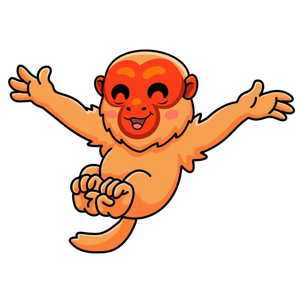 mignon, chauve, singe, uakari, dessin animé, poser vecteur