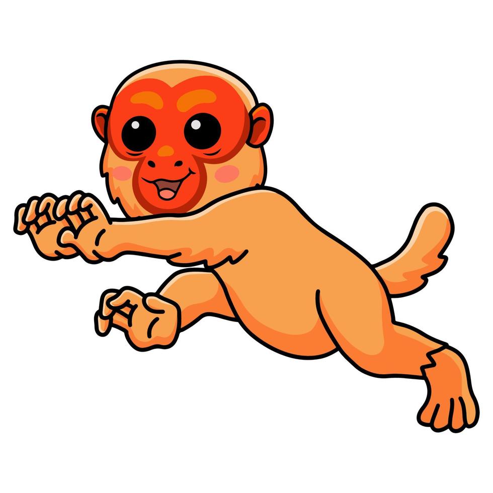 mignon, chauve, singe, uakari, dessin animé, marche vecteur