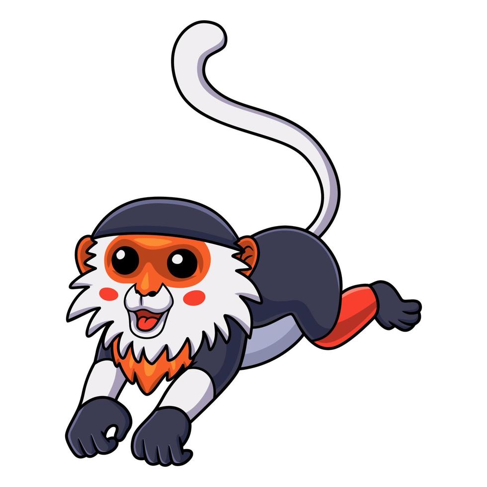 dessin animé mignon singe douc à tige rouge sautant vecteur