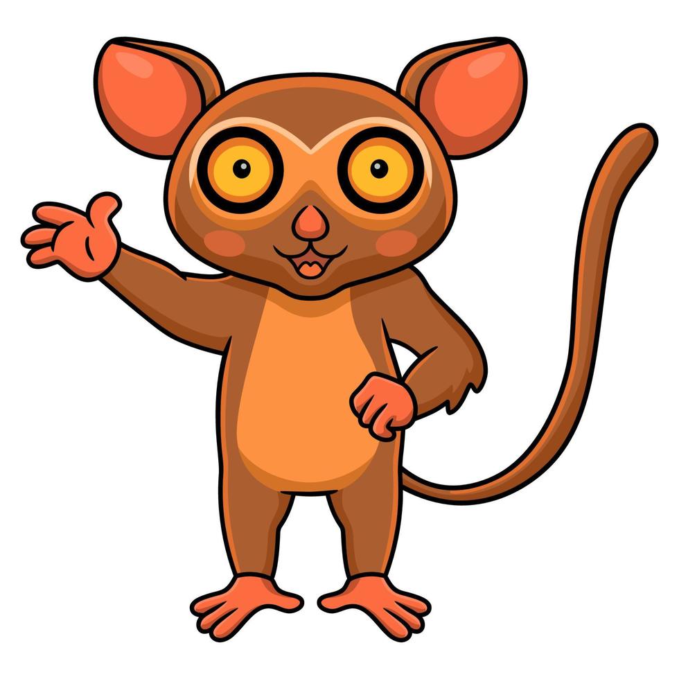 mignon petit dessin animé tarsier agitant la main vecteur