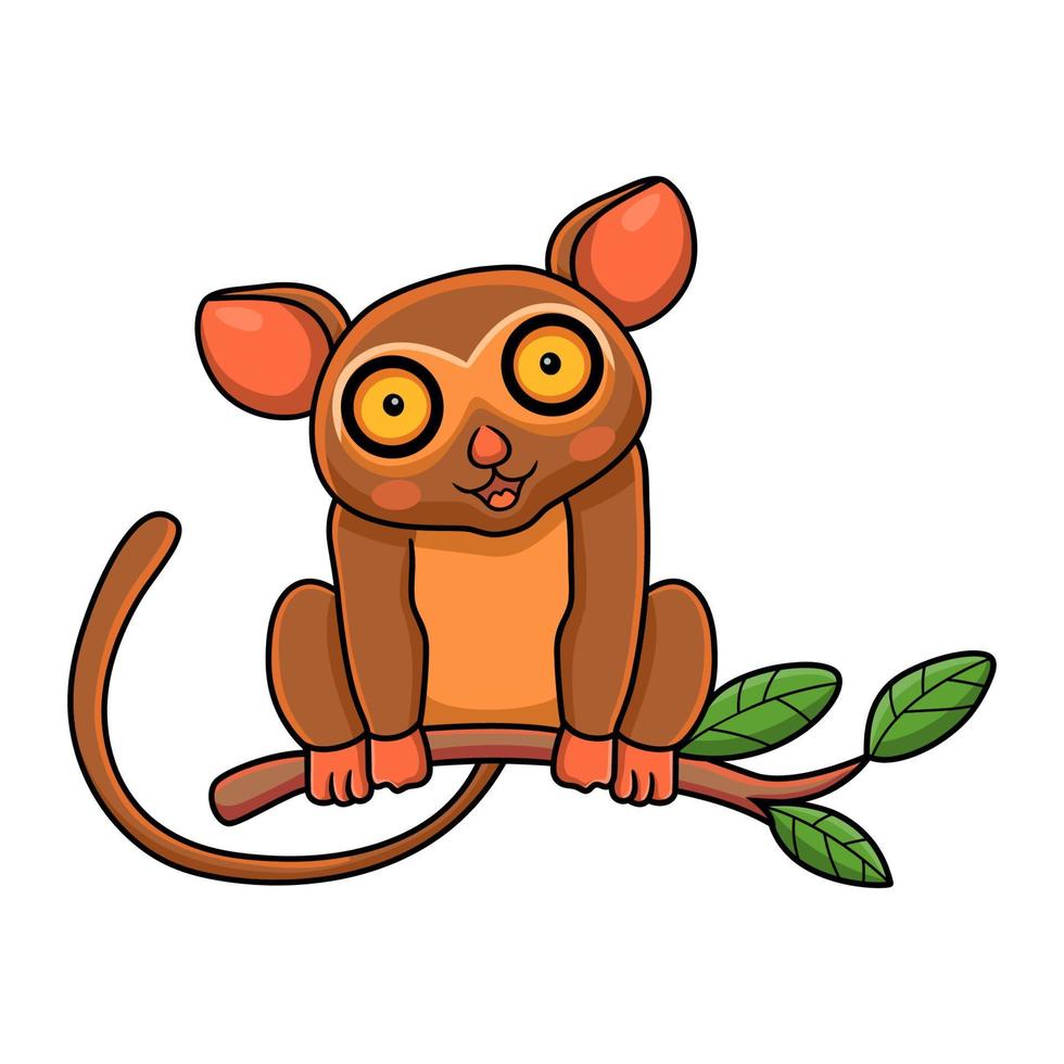 mignon petit dessin animé de tarsier sur l'arbre vecteur