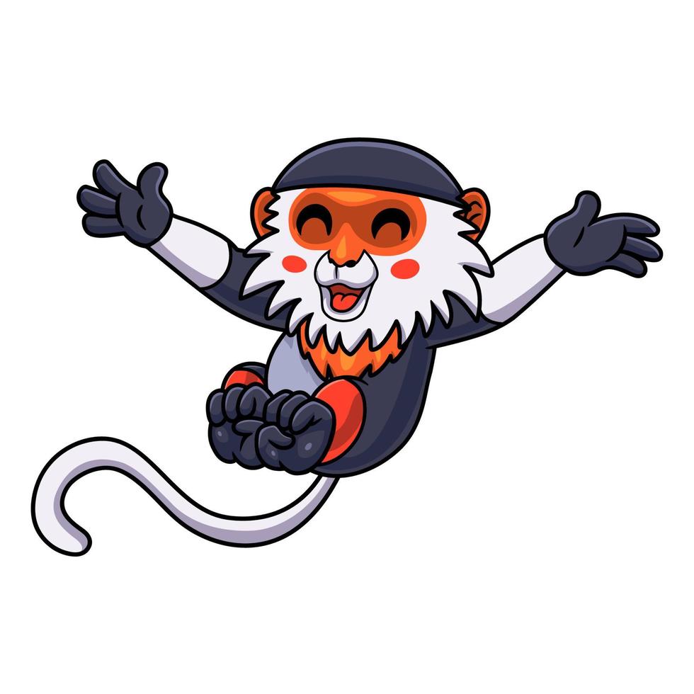 dessin animé mignon singe douc à tige rouge posant vecteur