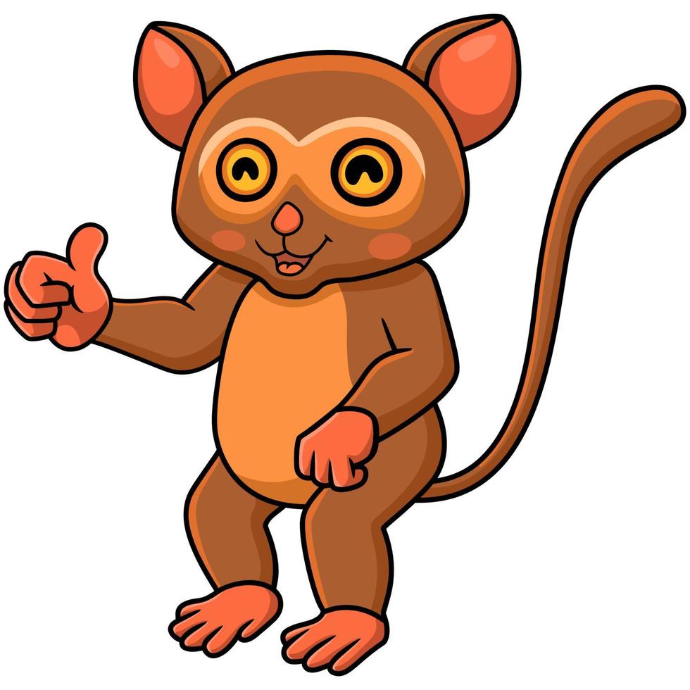 mignon petit dessin animé tarsier donnant le pouce vers le haut vecteur