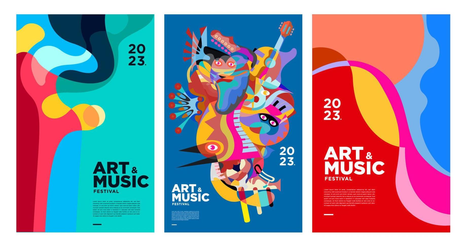 affiche et modèle de couverture du festival d'art et de musique coloré d'été 2023 vecteur