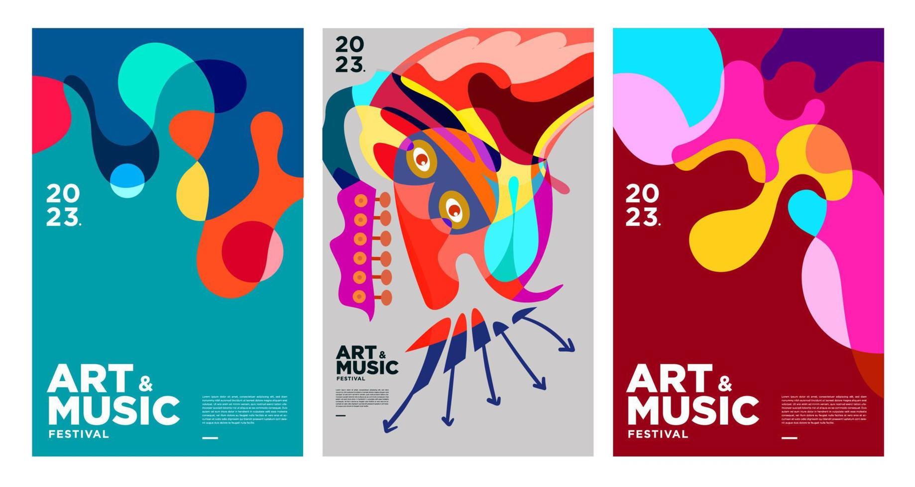 affiche et modèle de couverture du festival d'art et de musique coloré d'été 2023 vecteur