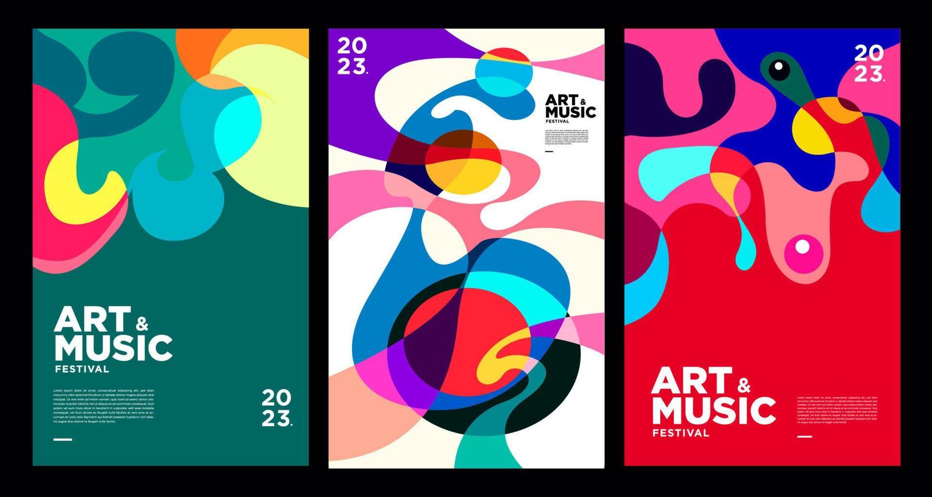 affiche et modèle de couverture du festival d'art et de musique coloré d'été 2023 vecteur