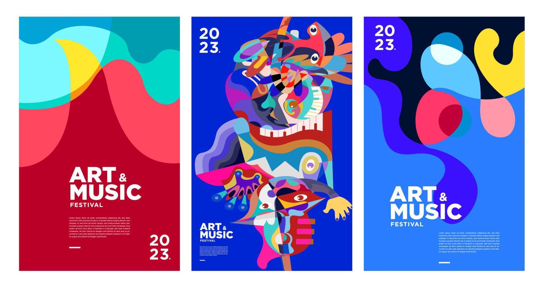 affiche et modèle de couverture du festival d'art et de musique coloré d'été 2023 vecteur