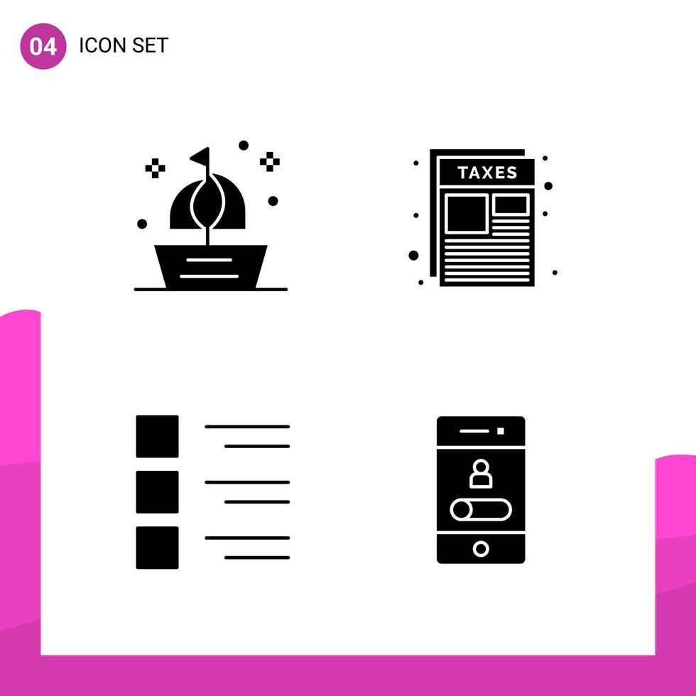 ensemble d'icônes de glyphe pack de 4 icônes solides isolées sur fond blanc pour la conception de sites Web réactifs pour l'impression et les applications mobiles vecteur