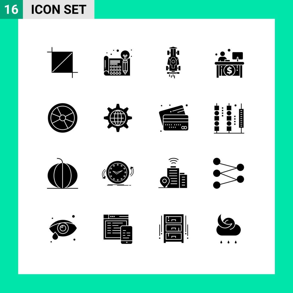 ensemble moderne de 16 glyphes et symboles solides tels que l'économie du caissier pensant aux éléments de conception vectoriels modifiables vecteur