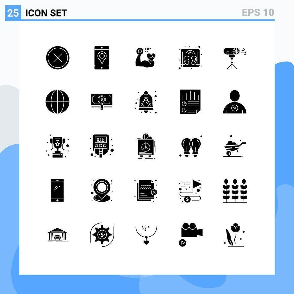 interface mobile ensemble de glyphes solides de 25 pictogrammes d'échelle d'emplacement de machine photo battement d'éléments de conception vectoriels modifiables vecteur
