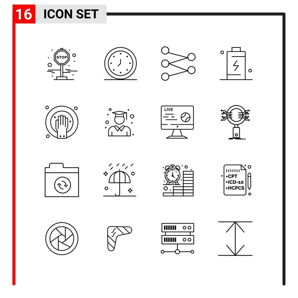 16 icônes générales pour la conception de sites Web d'impression et d'applications mobiles 16 symboles de contour signes isolés sur fond blanc pack de 16 icônes vecteur