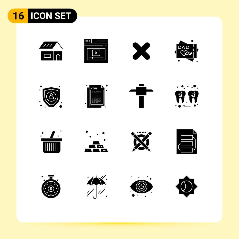 16 concept de glyphe solide pour les sites Web mobiles et les applications de cryptage souhaite carte de voeux vidéo cross éléments de conception vectoriels modifiables vecteur