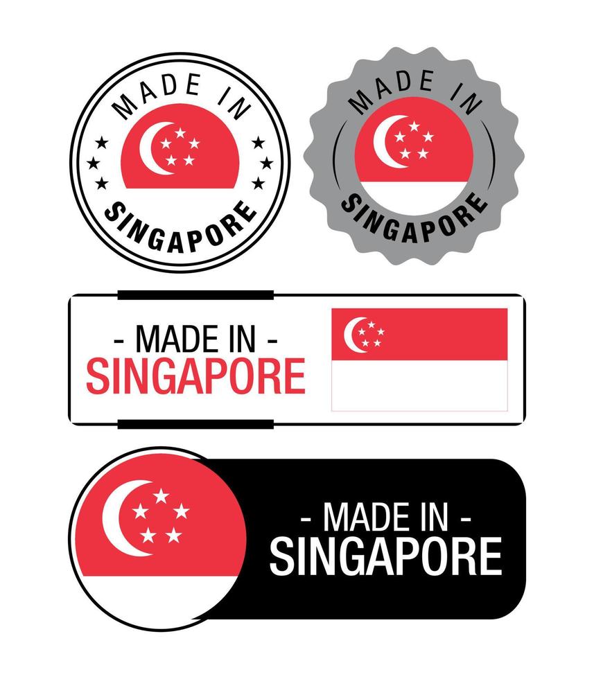 ensemble d'étiquettes fabriquées à singapour, logo, drapeau de singapour, emblème de produit de singapour vecteur