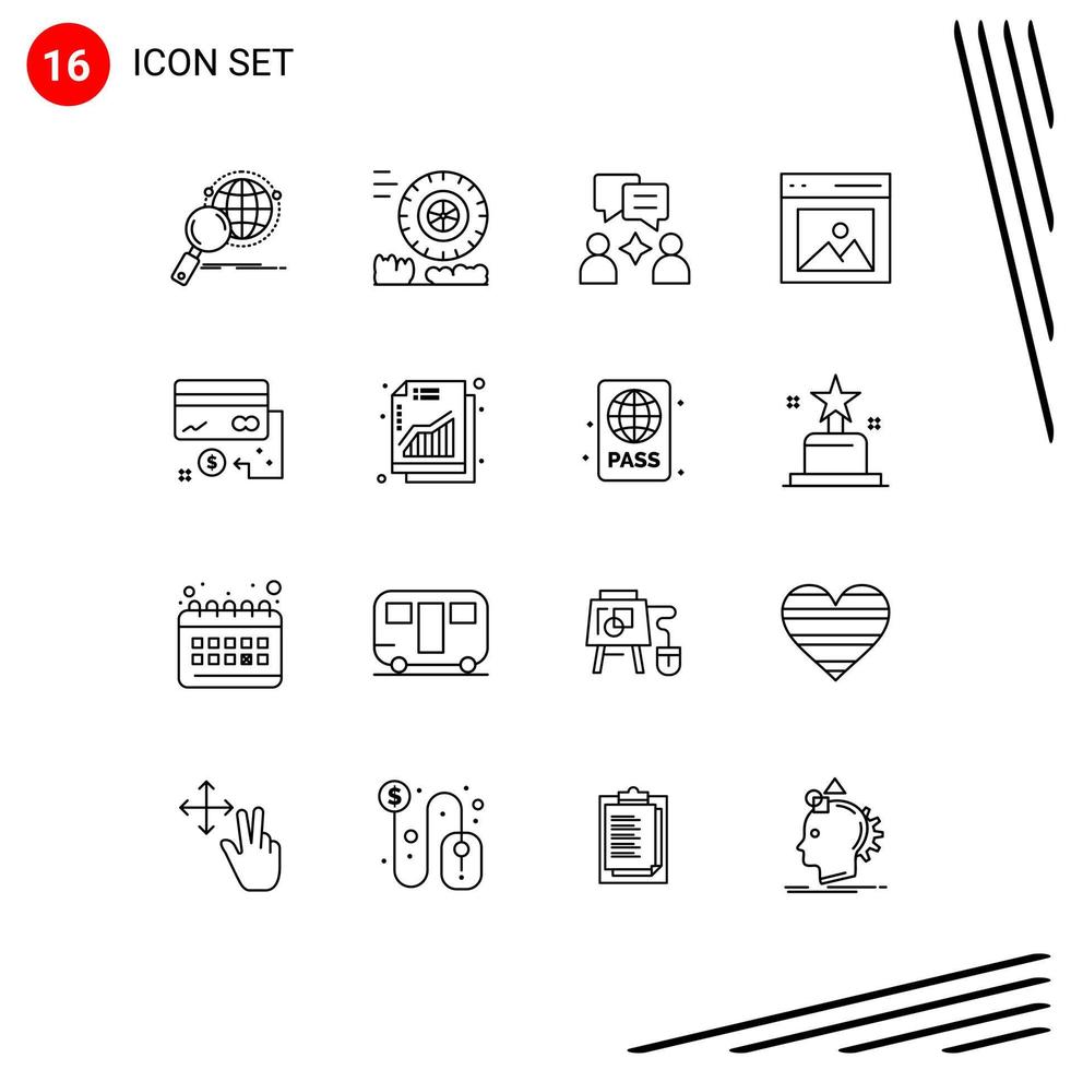 16 ensemble de contours d'interface utilisateur de signes et symboles modernes d'utilisateur de carte homme contenu d'image éléments de conception vectoriels modifiables vecteur
