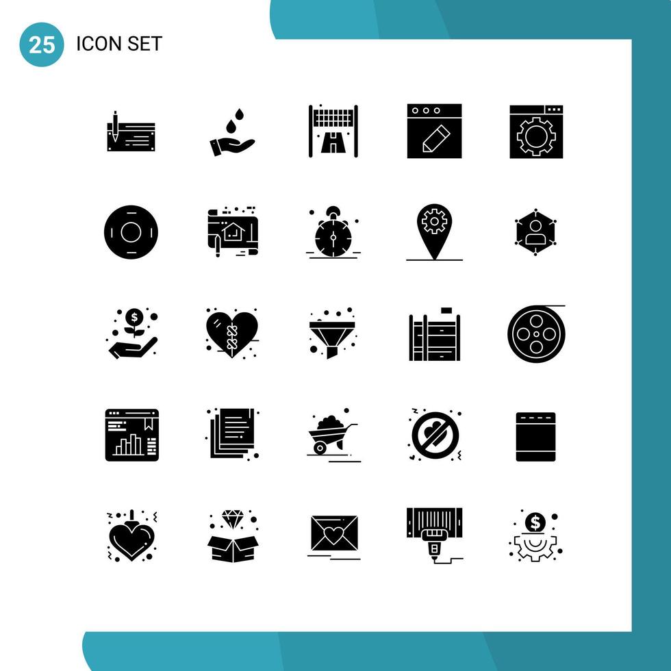 ensemble moderne de 25 glyphes et symboles solides tels que l'optimisation modifier la ligne d'application d'eau éléments de conception vectoriels modifiables vecteur