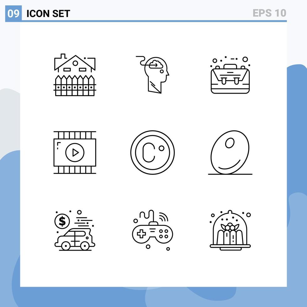 ensemble de 9 symboles d'icônes d'interface utilisateur modernes signes pour l'application vidéo montage de film télécharger des éléments de conception vectoriels modifiables d'entreprise de commerce électronique vecteur