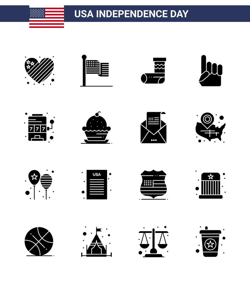 4 juillet usa joyeux jour de l'indépendance icône symboles groupe de 16 glyphes solides modernes de machine célébration américaine usa mousse main modifiable usa day vector design elements