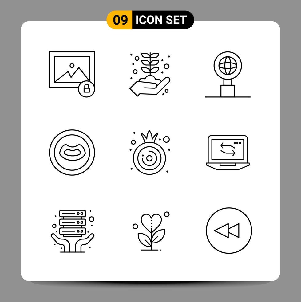 9 symboles de contour du pack d'icônes noires signes pour des conceptions réactives sur fond blanc 9 icônes définies vecteur