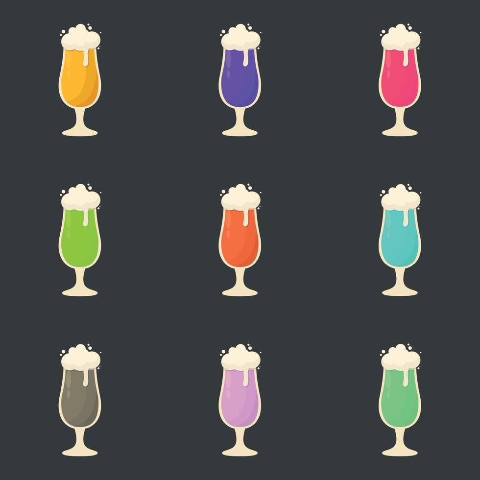 ensemble de 9 cocktails colorés mousseux de bière alcoolisée - vecteur