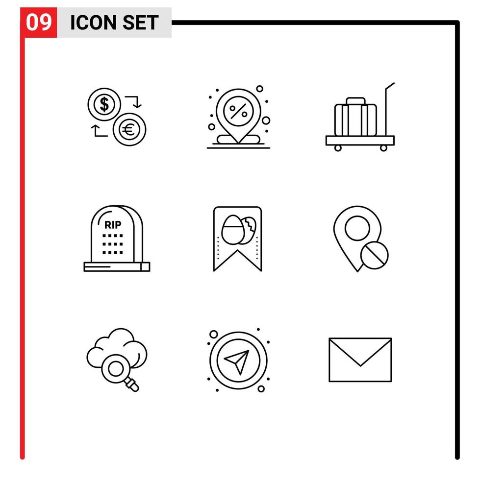 ensemble de 9 symboles d'icônes d'interface utilisateur modernes signes pour l'échelle de la mort centre bagages broche éléments de conception vectoriels modifiables vecteur