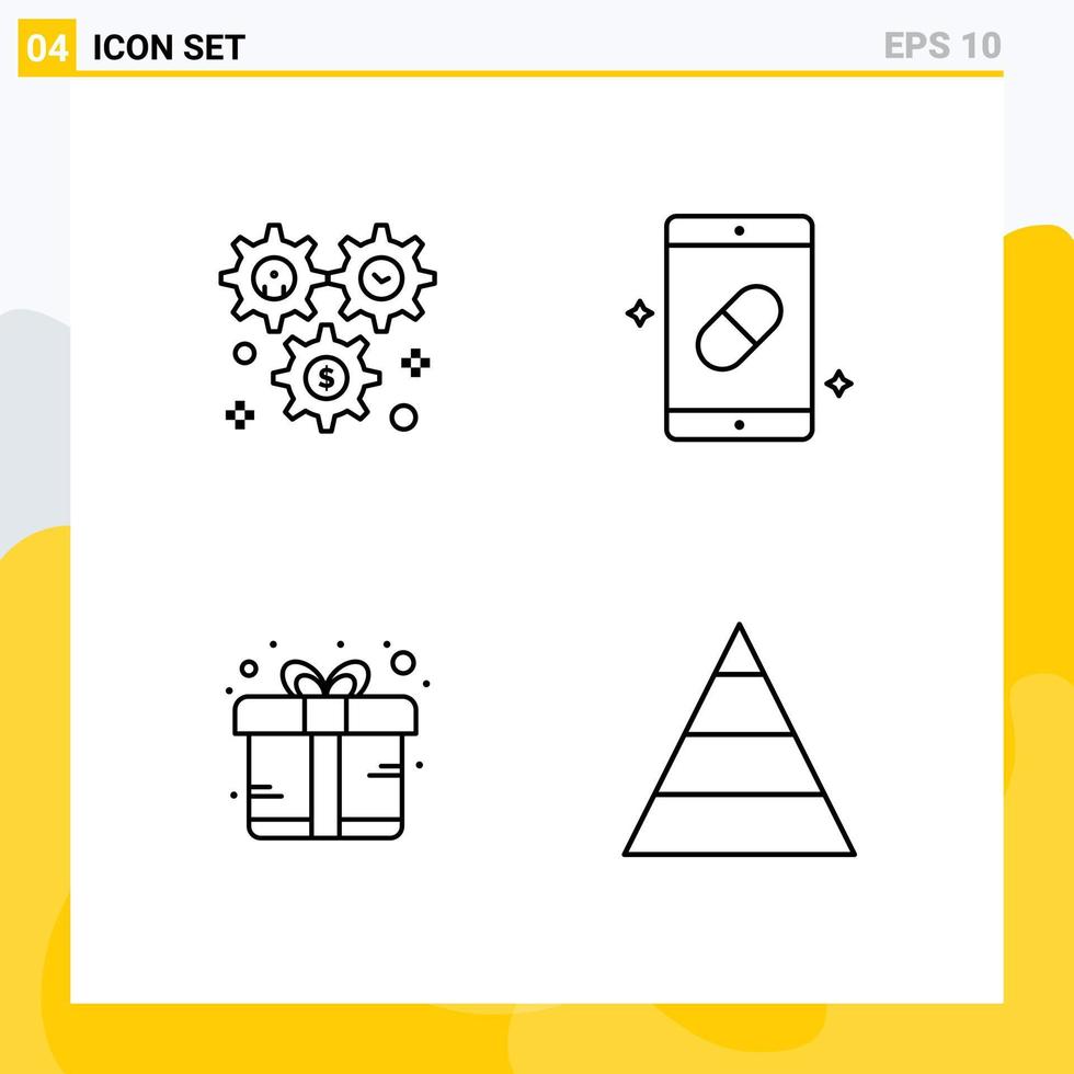 ensemble de 4 pack de couleurs plates commerciales fillline pour la configuration des pilules cog bonus de santé éléments de conception vectoriels modifiables vecteur