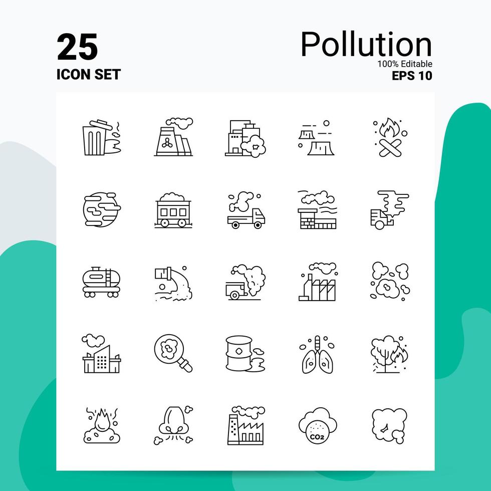 25 jeu d'icônes de pollution 100 eps modifiables 10 fichiers business logo concept idées ligne icône design vecteur