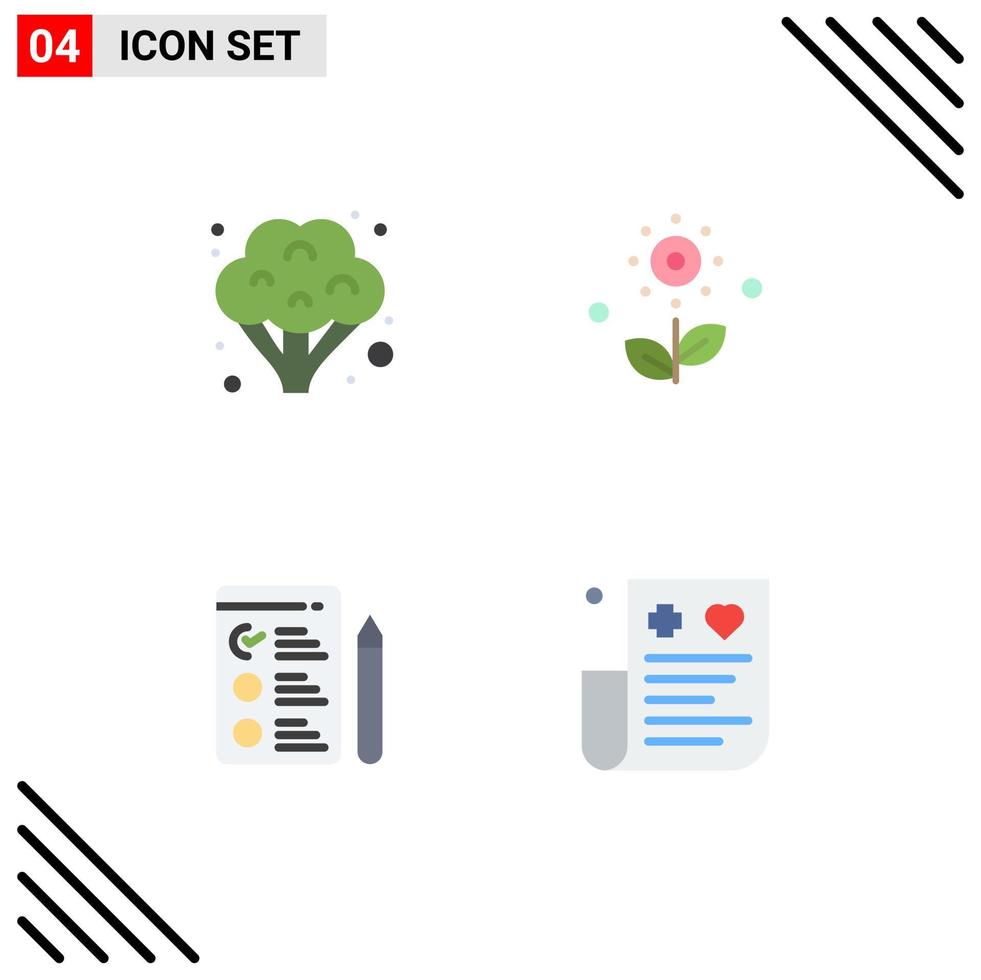 interface mobile icône plate ensemble de 4 pictogrammes de recherche d'emploi brocoli fleur printemps carte éléments de conception vectoriels modifiables vecteur
