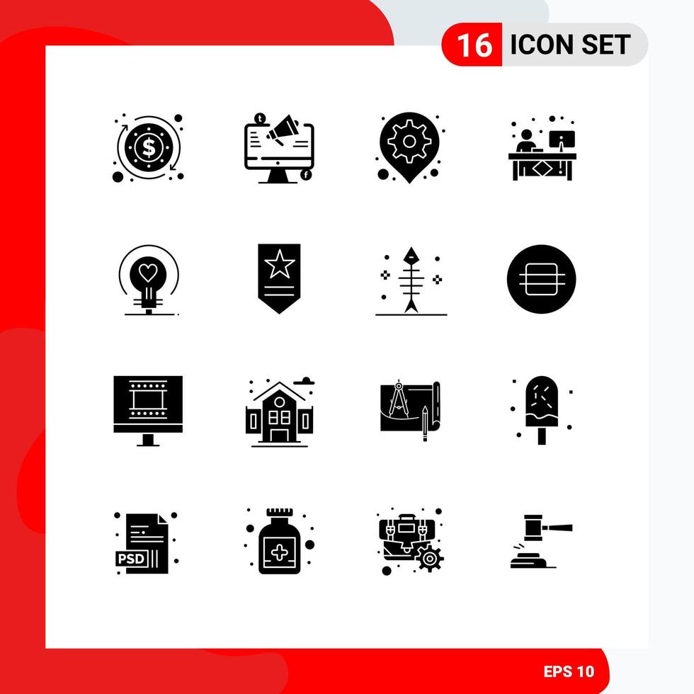 symboles d'icônes universels groupe de 16 glyphes solides modernes de réglage de compteur d'engrenages de réception éléments de conception vectoriels modifiables vecteur