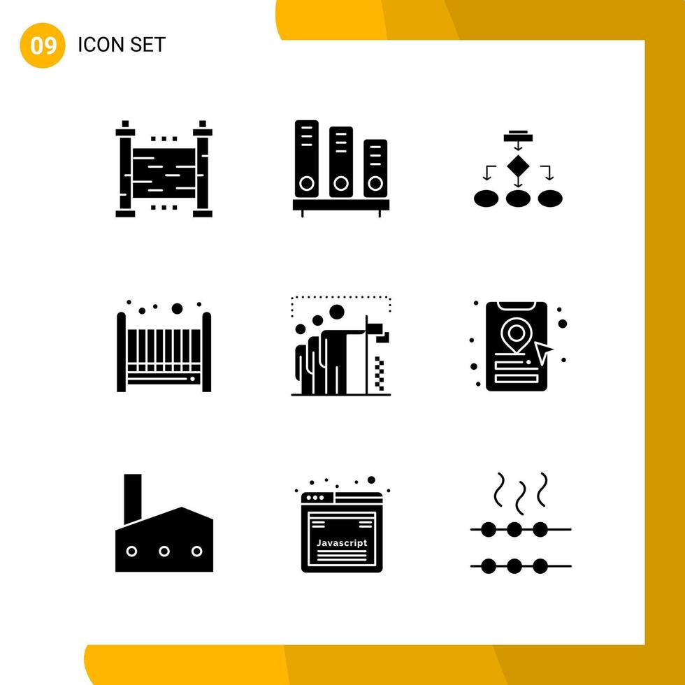 9 icônes ensemble de symboles de glyphe de pack d'icônes de style solide isolés sur fond blanc pour la conception de sites Web réactifs vecteur