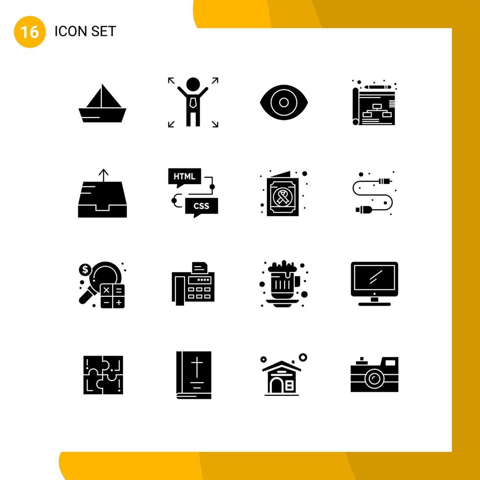 pictogramme ensemble de 16 glyphes solides simples d'envoi de boîte aux lettres biologie stratégie entreprise éléments de conception vectoriels modifiables vecteur