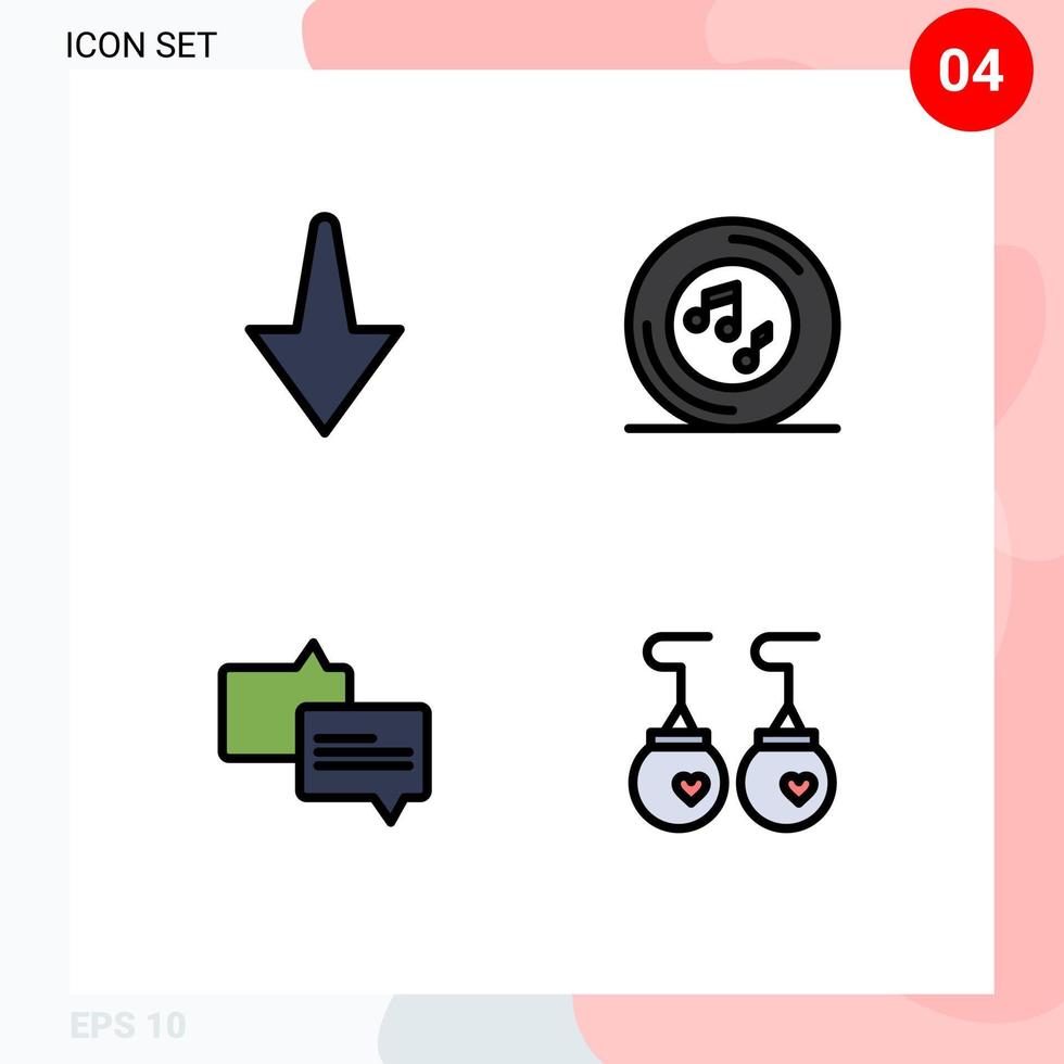 ensemble de 4 symboles d'icônes d'interface utilisateur modernes signes pour message de flèche accessoires de chanson musicale éléments de conception vectoriels modifiables vecteur