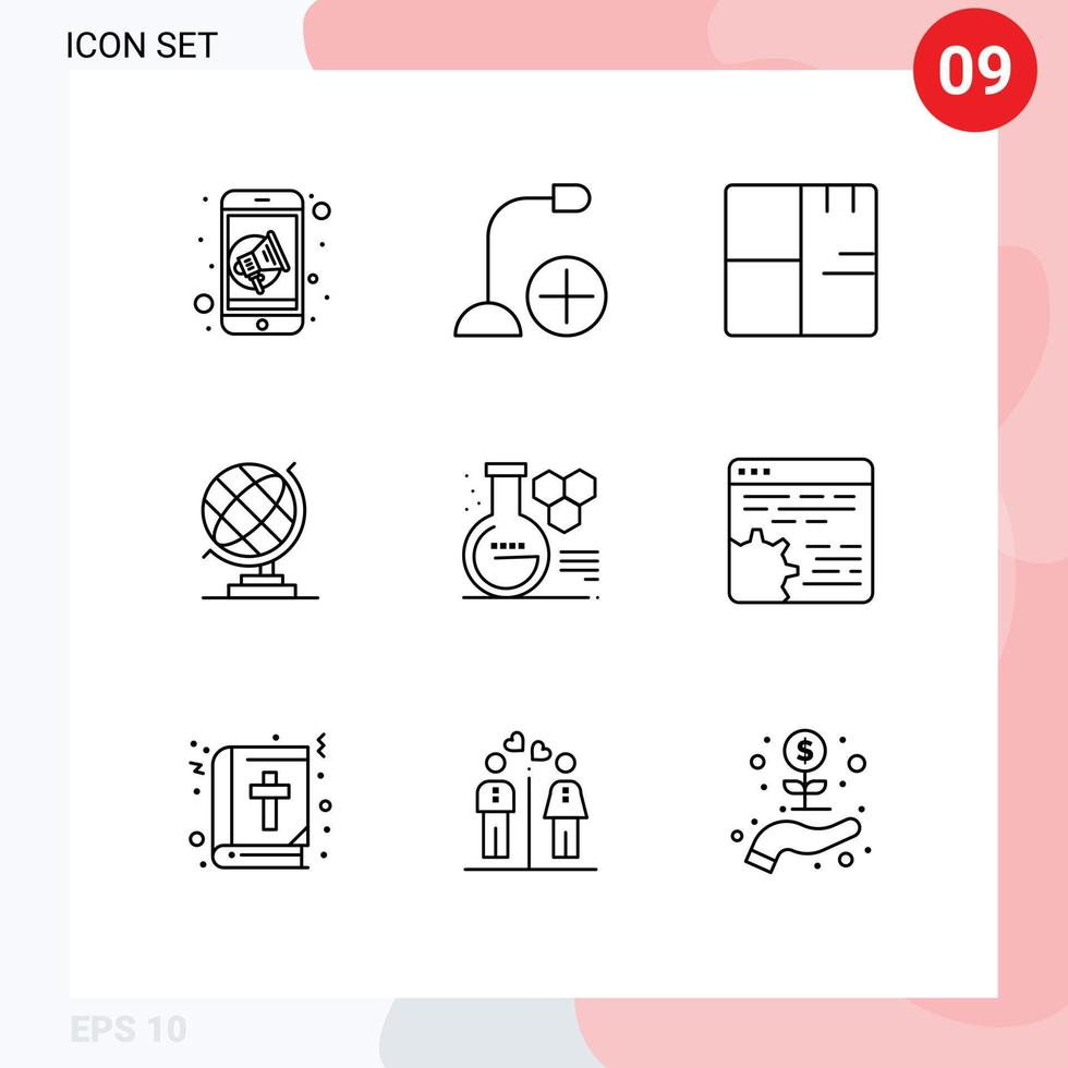 groupe de 9 contours signes et symboles pour la chimie géographie matériel carte de la terre éléments de conception vectoriels modifiables vecteur