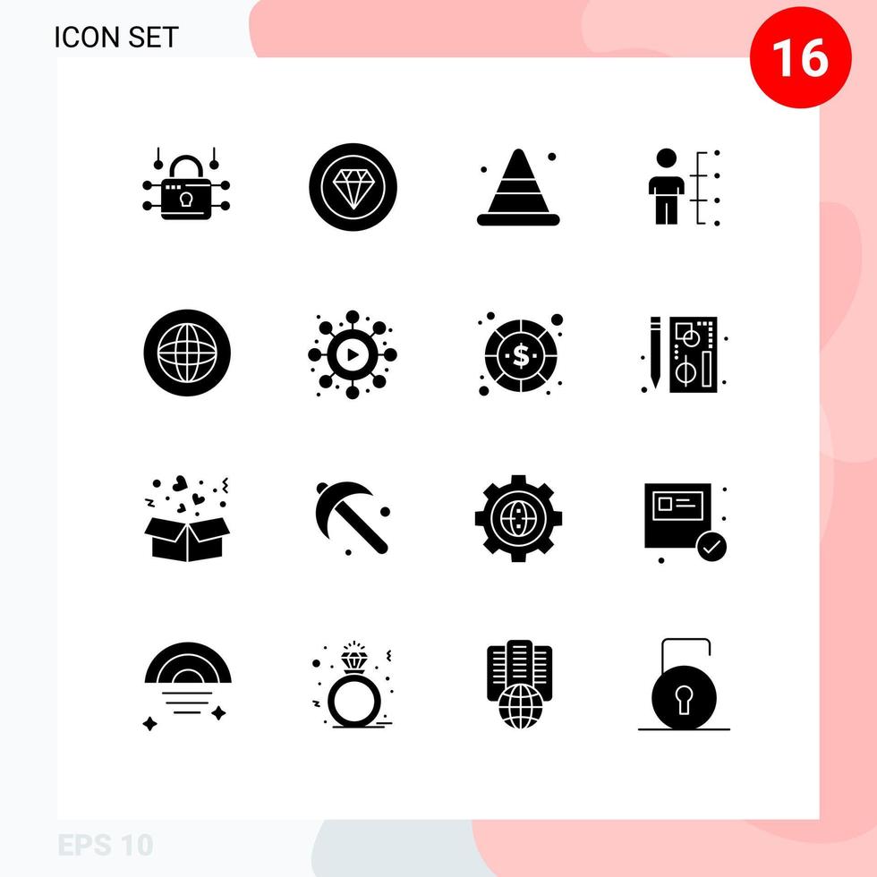 pack de 16 glyphes solides créatifs de personnes alerte humaine compétences des employés éléments de conception vectoriels modifiables vecteur