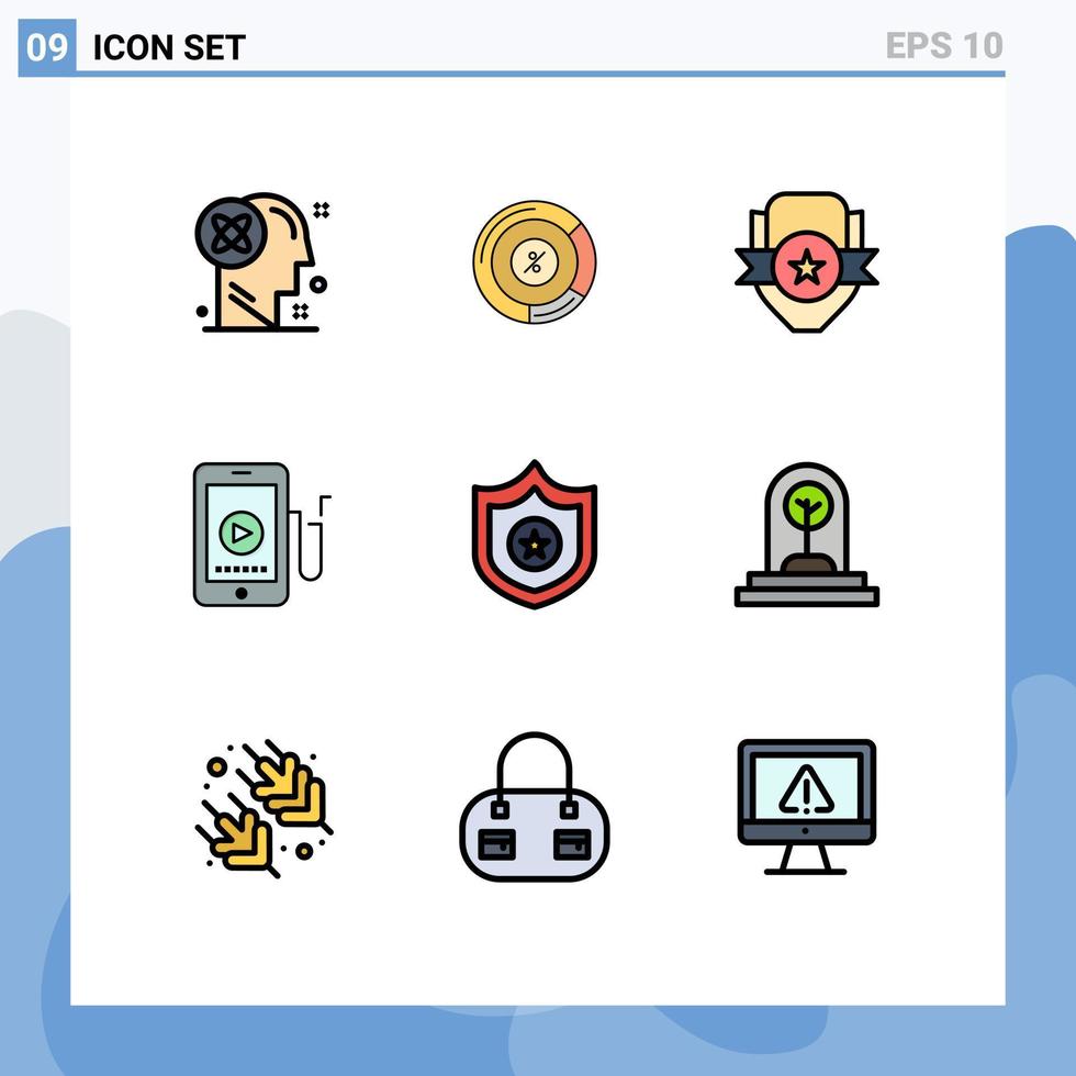 9 concept de couleur plate fillline pour les sites Web mobile et applications éducation mobile partager bouclier de musique éléments de conception vectoriels modifiables vecteur