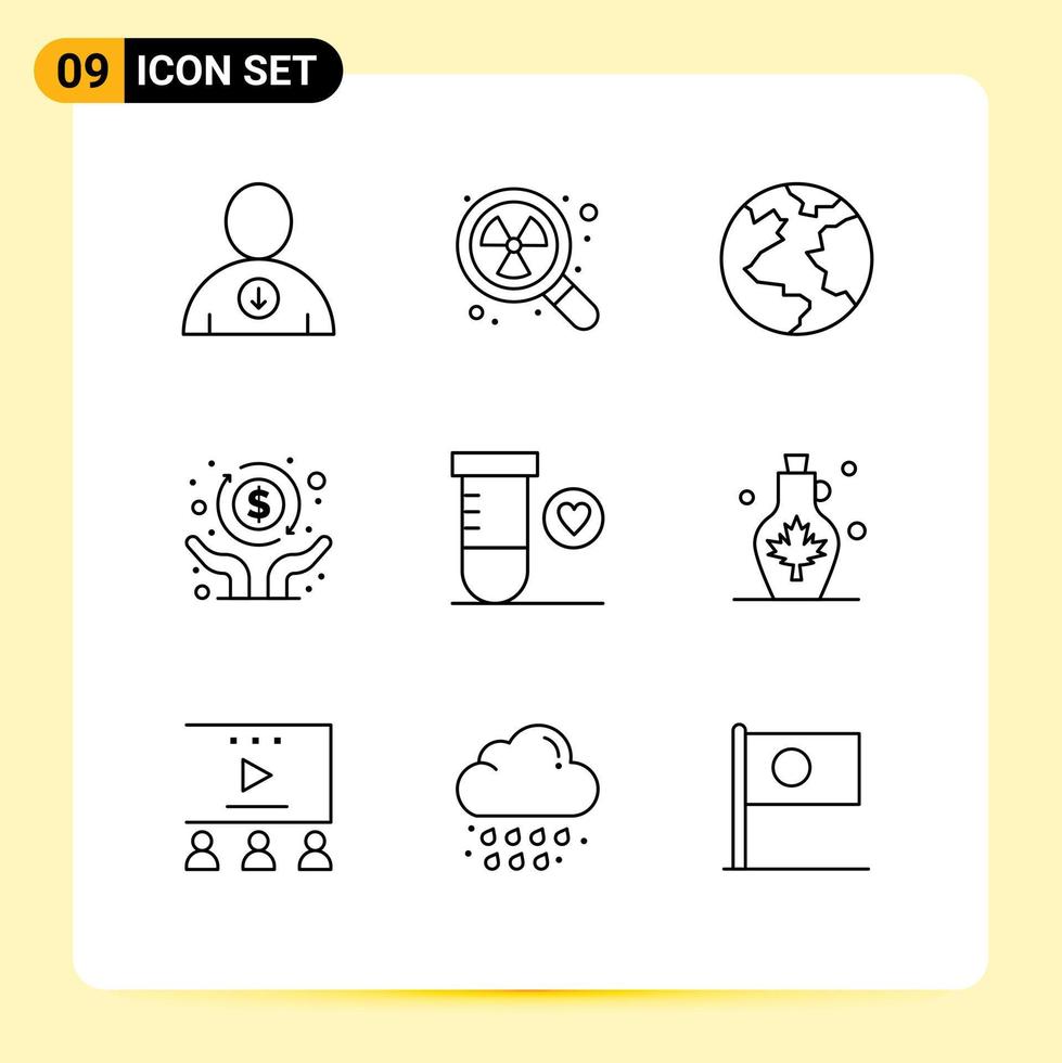 pack d'icônes vectorielles stock de 9 signes et symboles de ligne pour les éléments de conception vectoriels modifiables de la liberté du cœur de la planète science des boissons vecteur