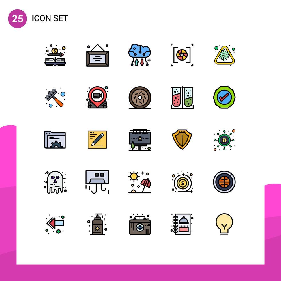ensemble de 25 symboles d'icônes d'interface utilisateur modernes signes pour l'ouverture de sauvegarde de nuage de lentille d'alerte stockage en ligne éléments de conception vectoriels modifiables vecteur