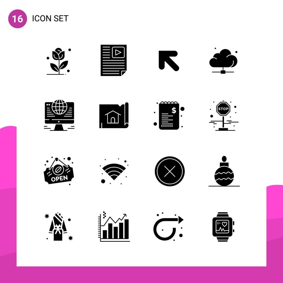 ensemble d'icônes de glyphe pack de 16 icônes solides isolées sur fond blanc pour la conception de sites Web réactifs d'impression et d'applications mobiles vecteur