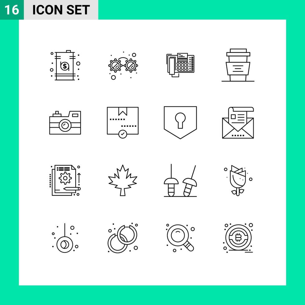 ensemble moderne de 16 contours et symboles tels que boire du café téléphone café contact éléments de conception vectoriels modifiables vecteur