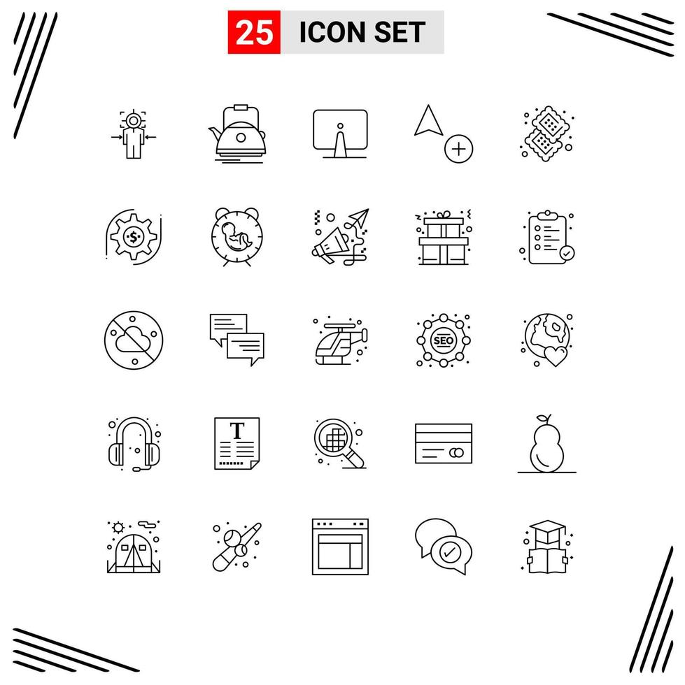 symboles d'icônes universels groupe de 25 lignes modernes de curseur ajouter des éléments de conception vectoriels modifiables de bureau de moniteur de camping vecteur