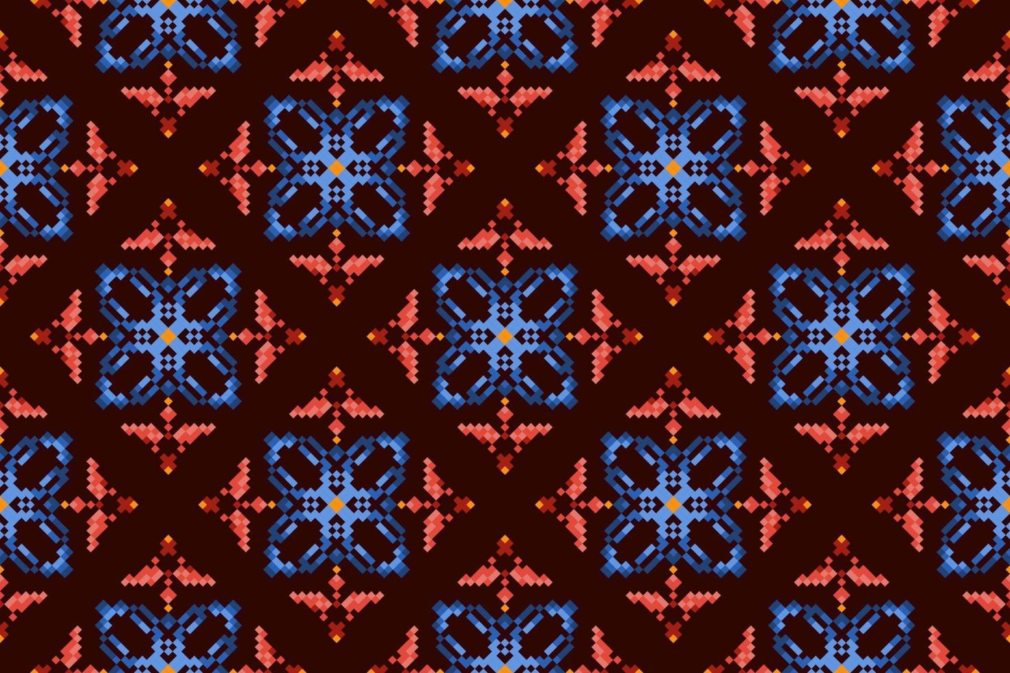 conception de décoration de modèle ethnique sans couture ikat. tapis en tissu aztèque boho mandalas textile décor papier peint. motif indigène tribal ornements broderie traditionnelle vecteur fond style pixel