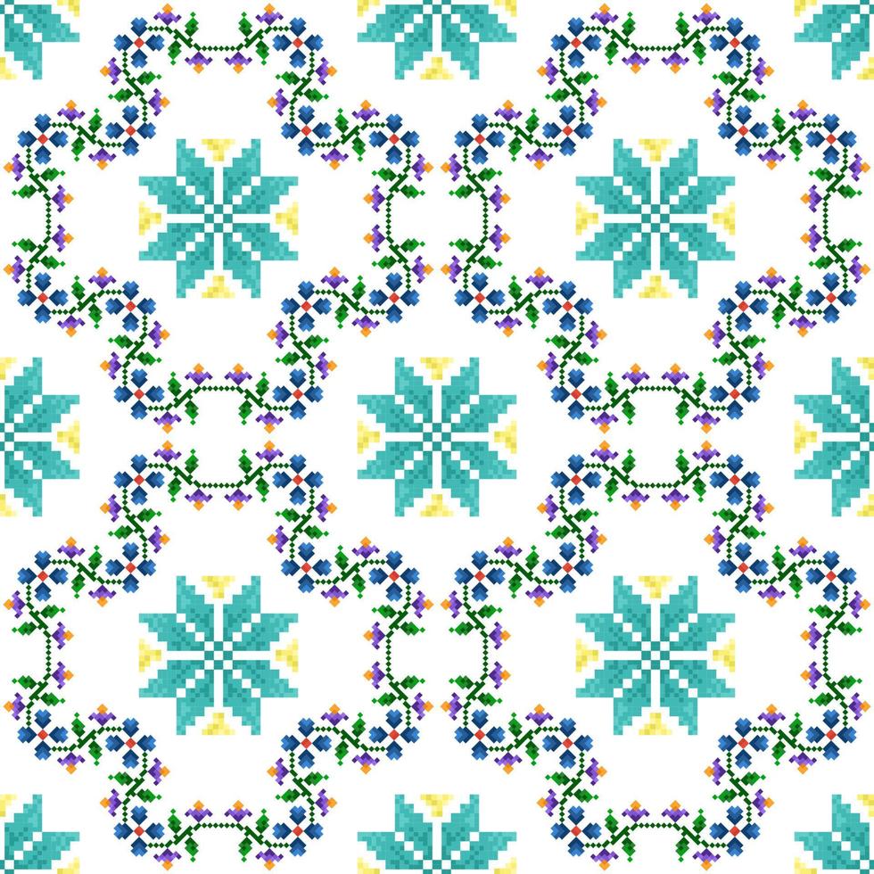 conception de décoration de modèle ethnique sans couture ikat. tapis en tissu aztèque boho mandalas textile décor papier peint. motif indigène tribal ornements broderie traditionnelle vecteur fond style pixel