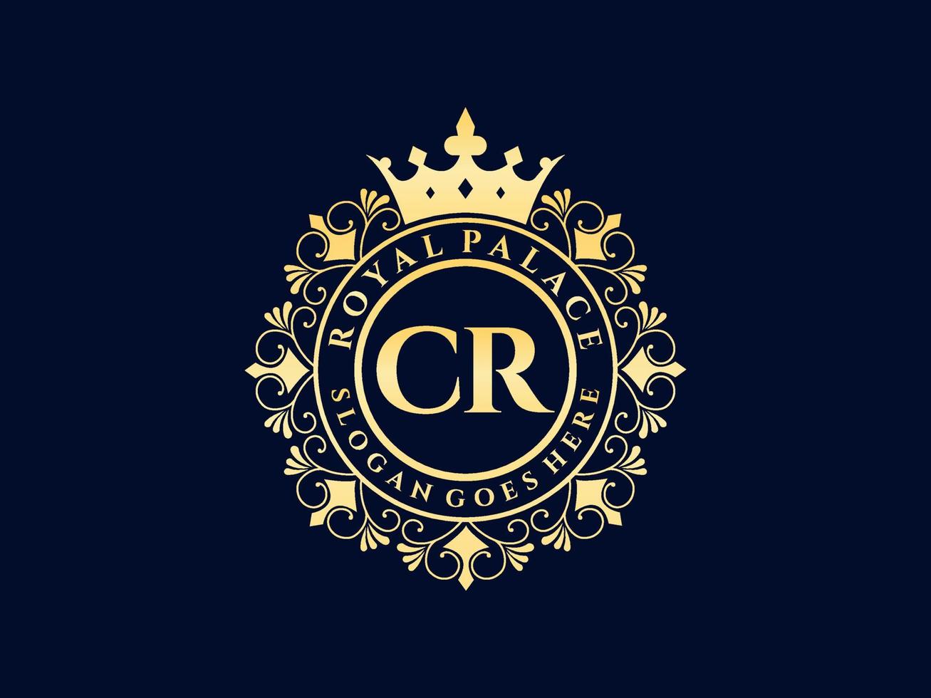 lettre cr logo victorien de luxe royal antique avec cadre ornemental. vecteur