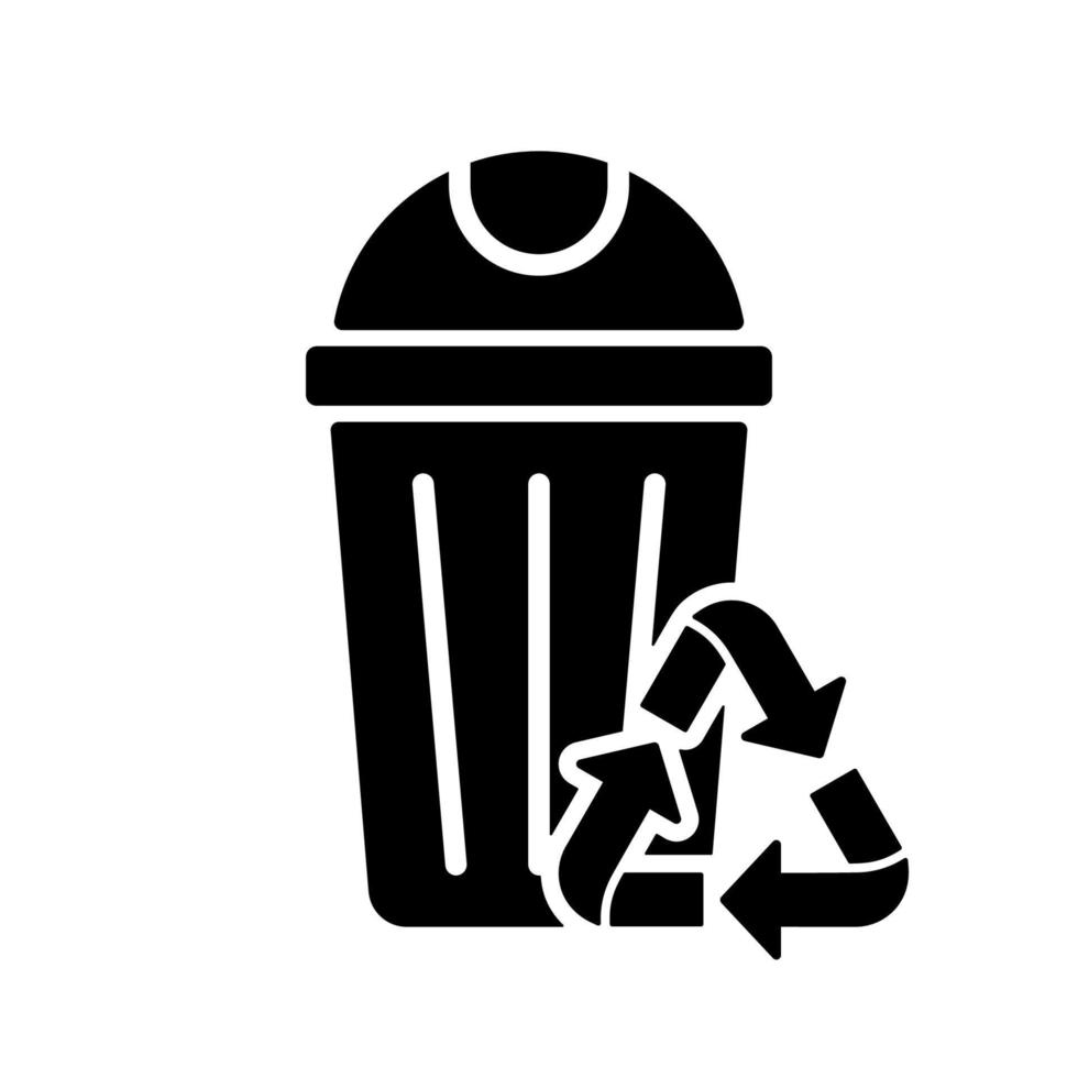 poubelle avec symbole de triangle de flèches de recyclage écologique. conteneur de réutilisation, panier écologique pour pictogramme d'ordures. icône de poubelle de recyclage. icône de silhouette de conservation de l'environnement. illustration vectorielle isolée. vecteur